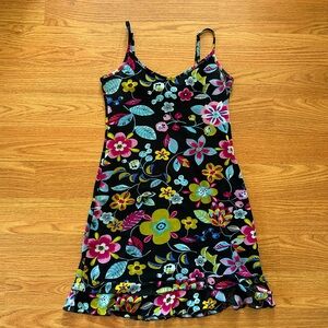 Vintage Neon Mesh Ruffled Floral Mini Dress